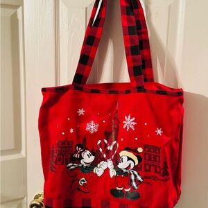 Disney Red Plaid Tote with Mickey and Minnie
